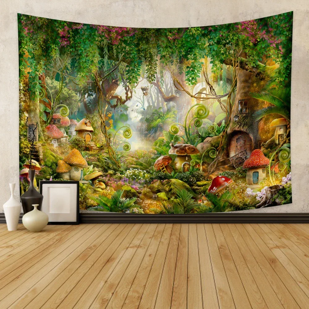 Fairy Tale Forest Tapestry Wall Hanging Fantasy Magic Garden Mushroom ...
