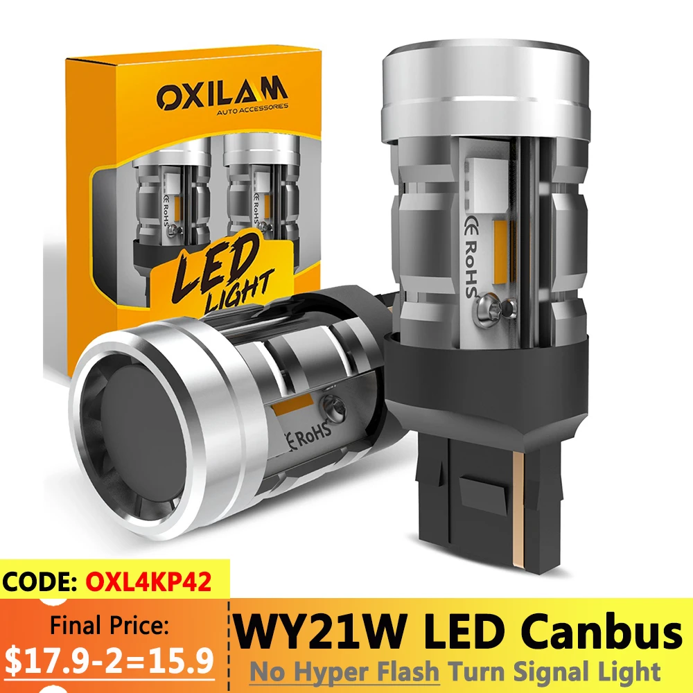 2-Pack WY21W Amber Turn Signal Bulbs - 12V 21W T20 Bulbs For Cadillac, Chevrolet, Ford