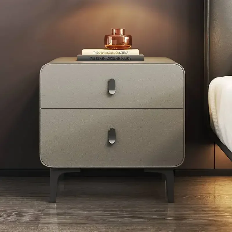 

Light Luxury Solid Wood Leather High-End Bedside Table Creative Simple Modern Cream Style Storage Storage