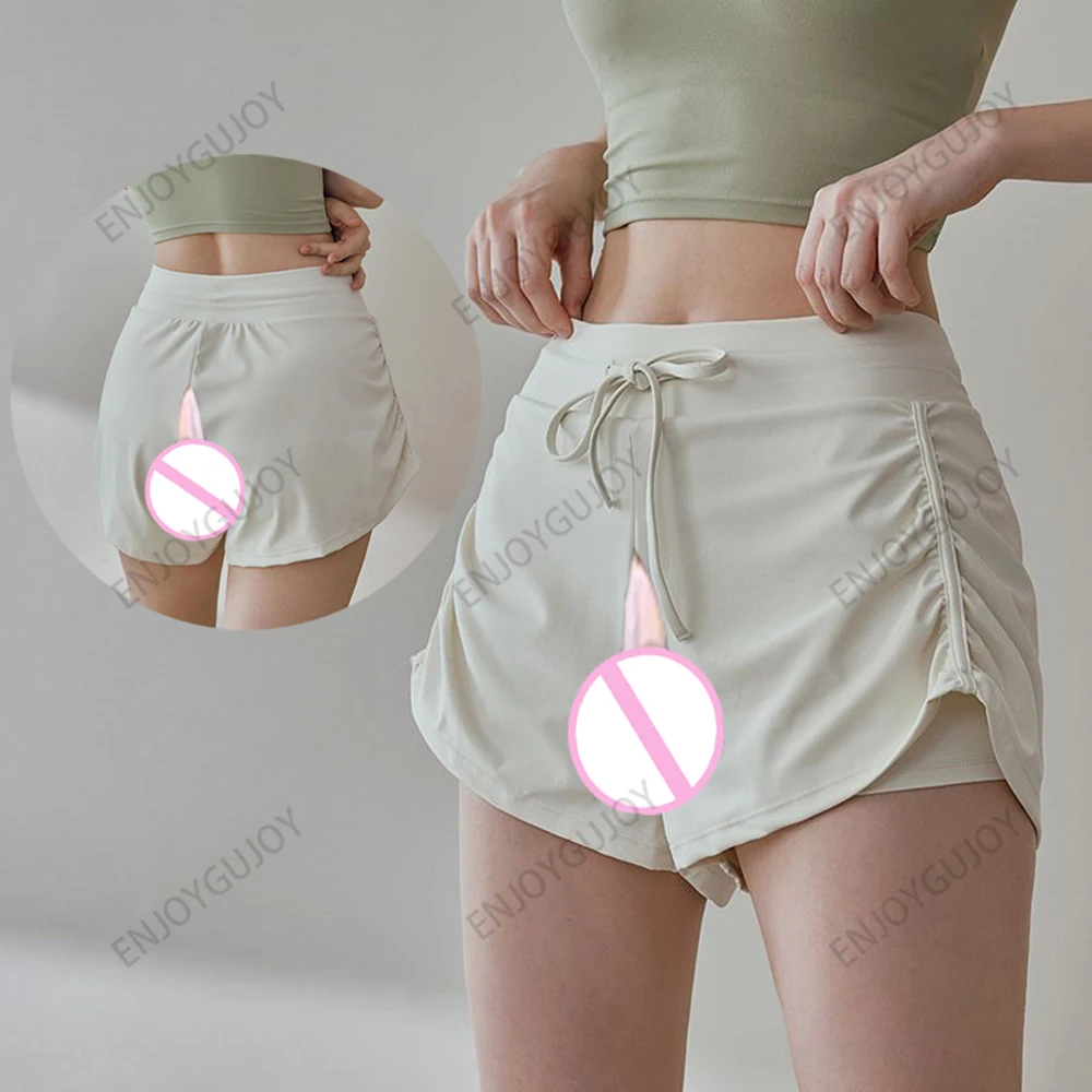 Running Shorts Women's Invisible Open Crotch Outdoor Sex Tennis Yoga Pants Sports Fitness Training Trisection Trousers
