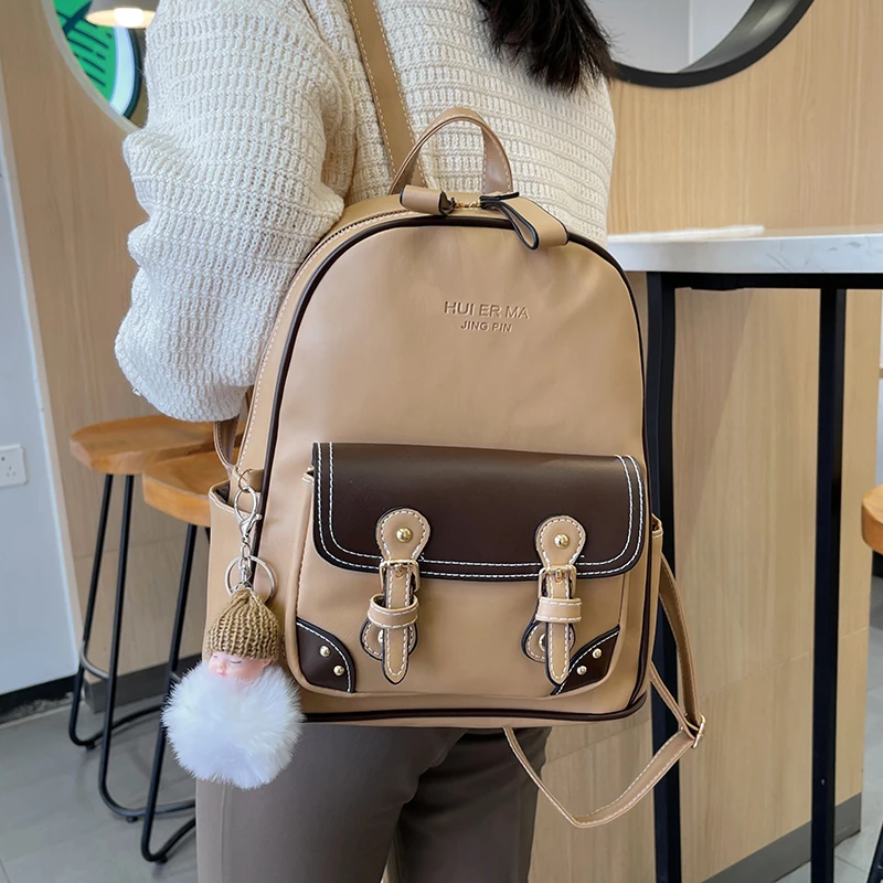 2022 Vintage Leather Backpacks Fashion Female School Backpack for Teenager Girls High Quality Designer Female Travel Bag Pack