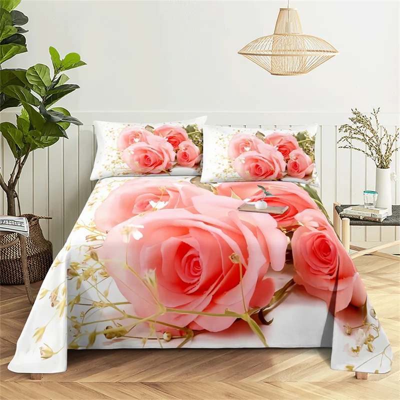 

Pink Rose Flowers Queen Sheet Set Girl Lovers Room Bedding Set Bed Sheets and Pillowcases Bedding Flat Sheet Bed Sheet Set