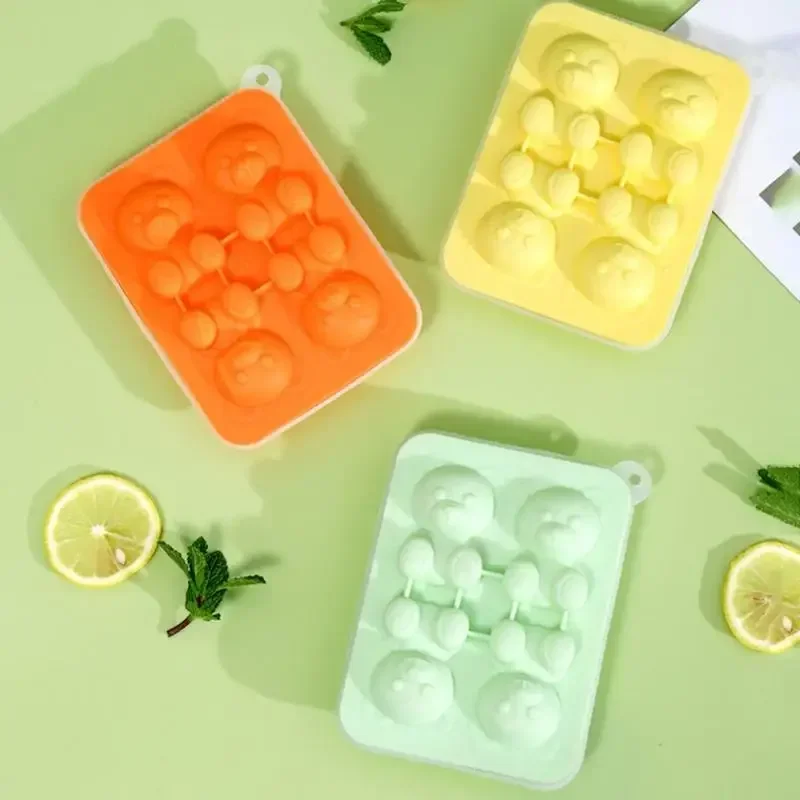 4 Grid 3D Little Bear Shape Silicone Ice Mold Little Bear Ice Block Mold Household Ice Cube Mold Kitchen Gadgets