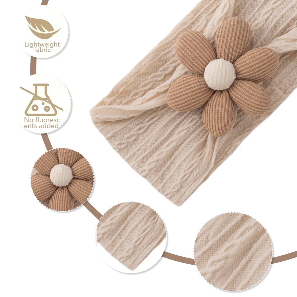  여아용 꽃 나일론 머리띠, 신축성 있는 부드러운 라떼 케이블 니트 머리띠,  어린이 터번 머리띠, 한국 인스 머리띠