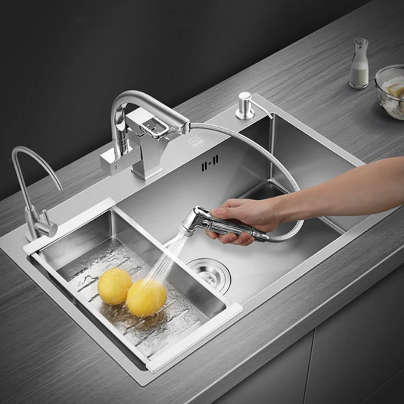 Stainless Steel Kitchen Sink Farmhouse Above Counter Undermounter Single Bowel Wash Basin With Gourmet Faucet Drain Accessories