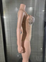 Glamorous Nude Sparkly Rhinestones Pearl Bodysuit See Through Leotard Bar DJ Singer Team Jazz Dance Stage Wear Nightclub Stage - Image 5