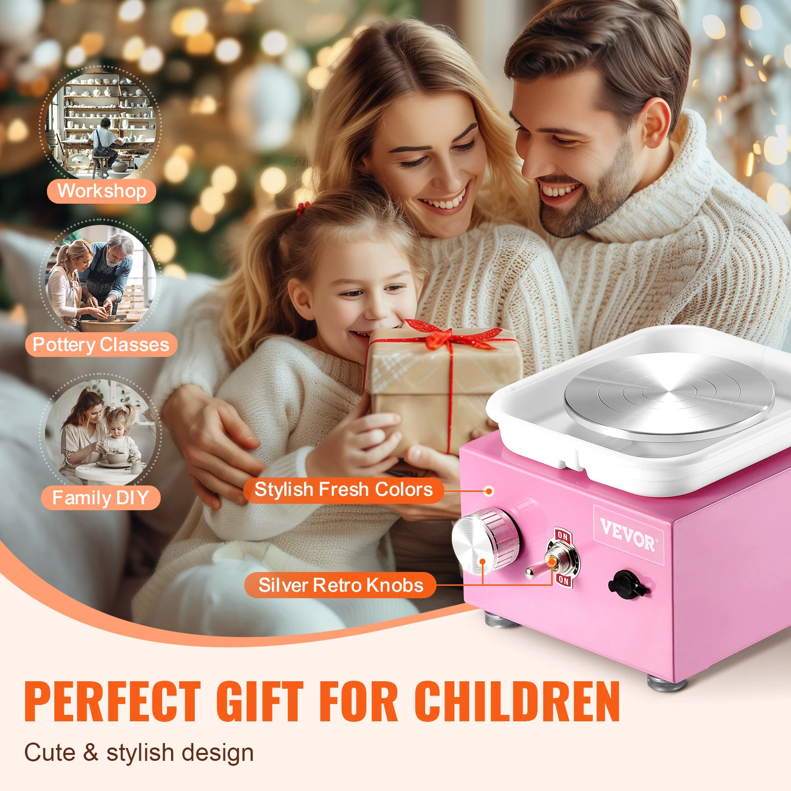 Pink Mini Pottery Wheel Adjustable Speed Detachable Basin