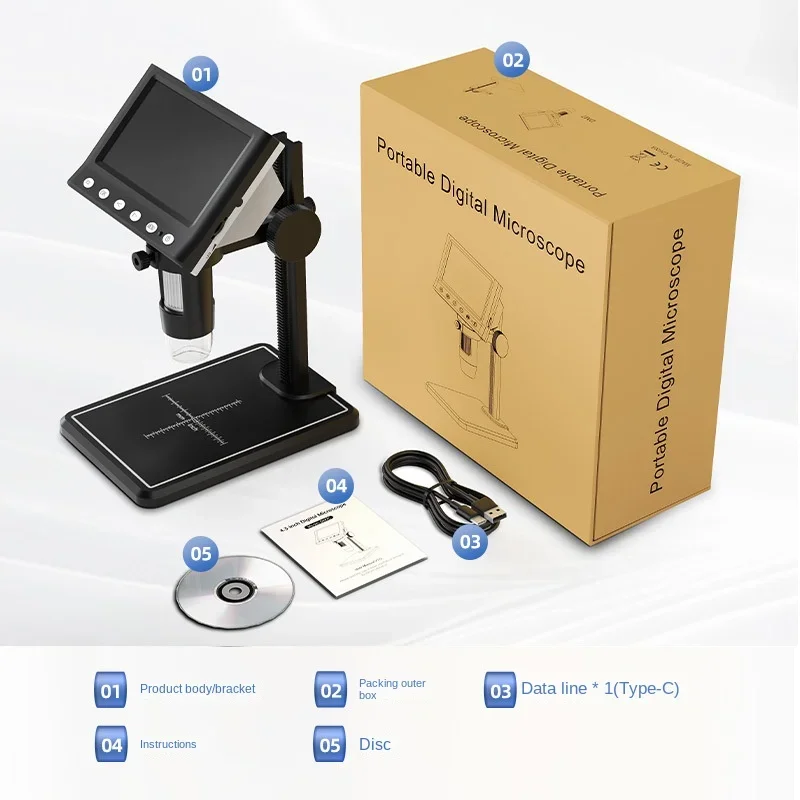 4.3인치 디지털 현미경 1000배율 코인 현미경 1080P 비디오 현미경(스탠드 포함) 성인용 납땜 현미경(8개 LED 포함)