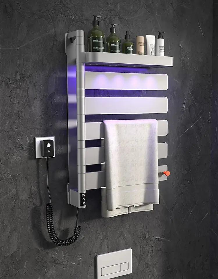 220V bathroom electric towel rack rotatable with UV light night light digital display function towel drying