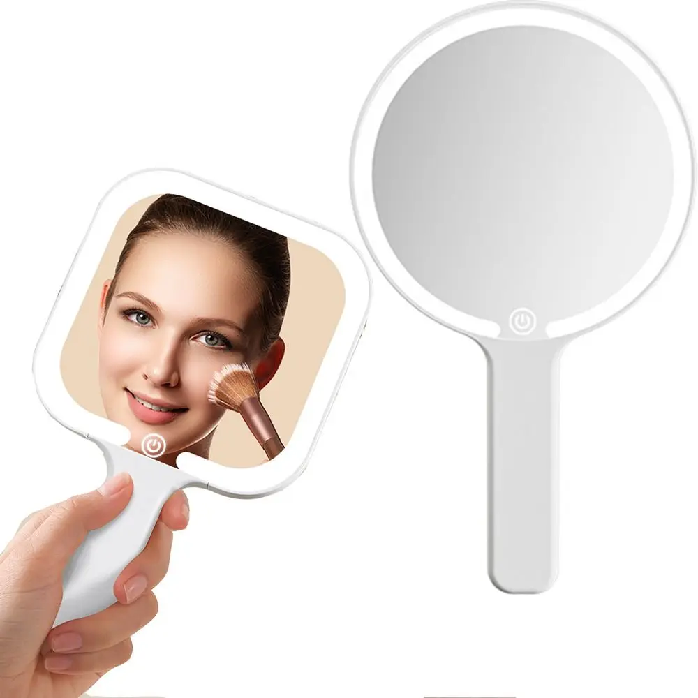 Fill Light LED Makeup Mirror Hand-held Square/Round Portable Vanity Mirror Compact Adjustable Brightness Cosmetic Travel