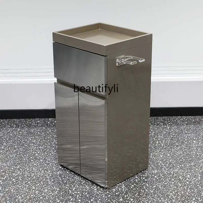 

Barber Shop Tool Cabinet Stainless Steel for Hair Salon Tool Table Storage Locker with Drawer