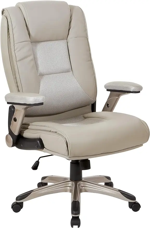 

Series Executive Bonded Leather Office Chair with Built-in Lumbar Support and Padded Flip Arms, Taupe with Cocoa