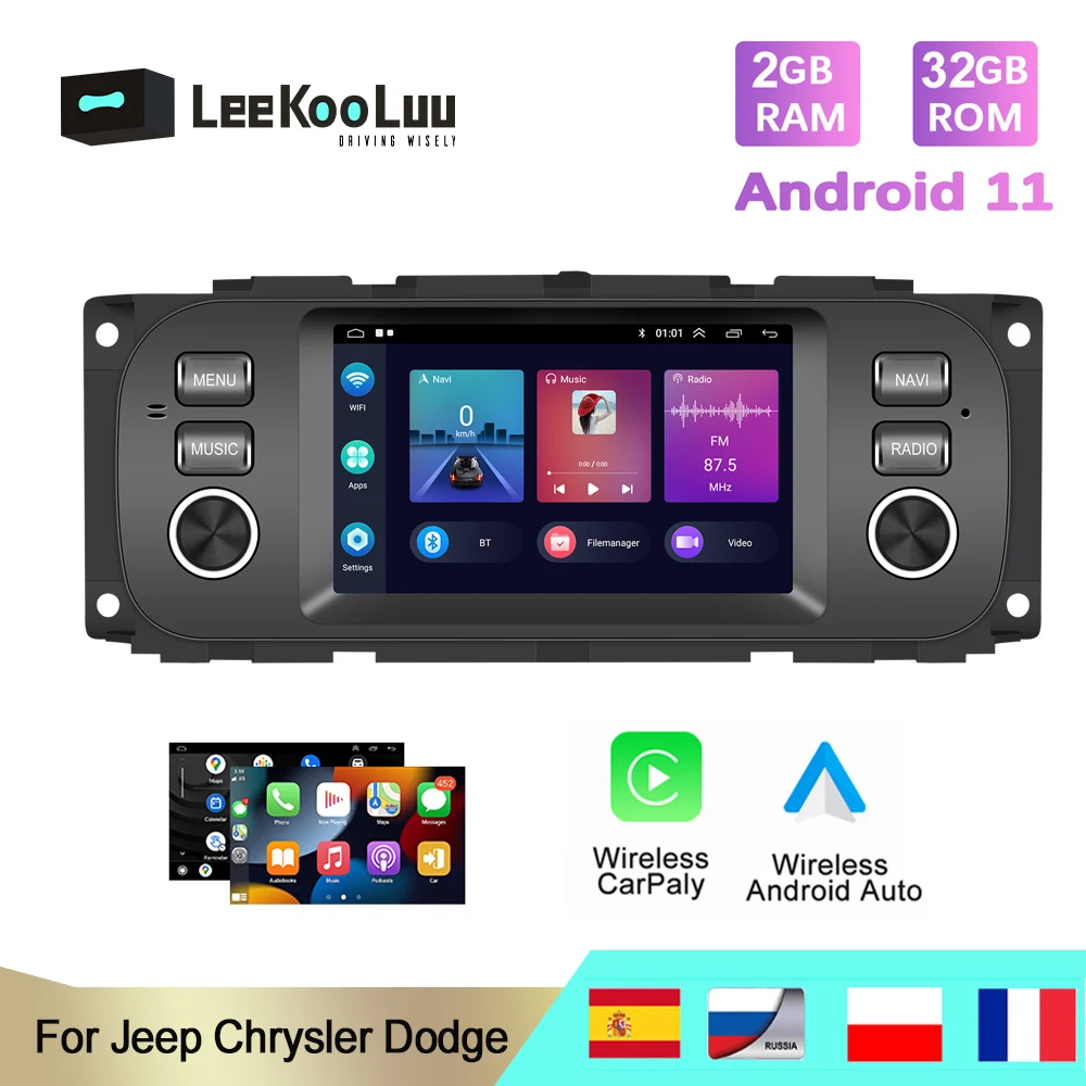 Leekooluu 2 Din Android 11 Autoradio Gps Wifi Wireless Carplay Player Per Jeep Grand Cherokee Liberty Wrangler Chrysler Dodge