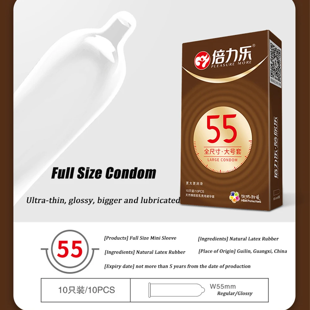 Ultra Thin Large Condom 55/56/58/60mm Penis Sleeves Condom Lubricant Glossy Natural Latex Adult Erotic Safer Sex Products 4