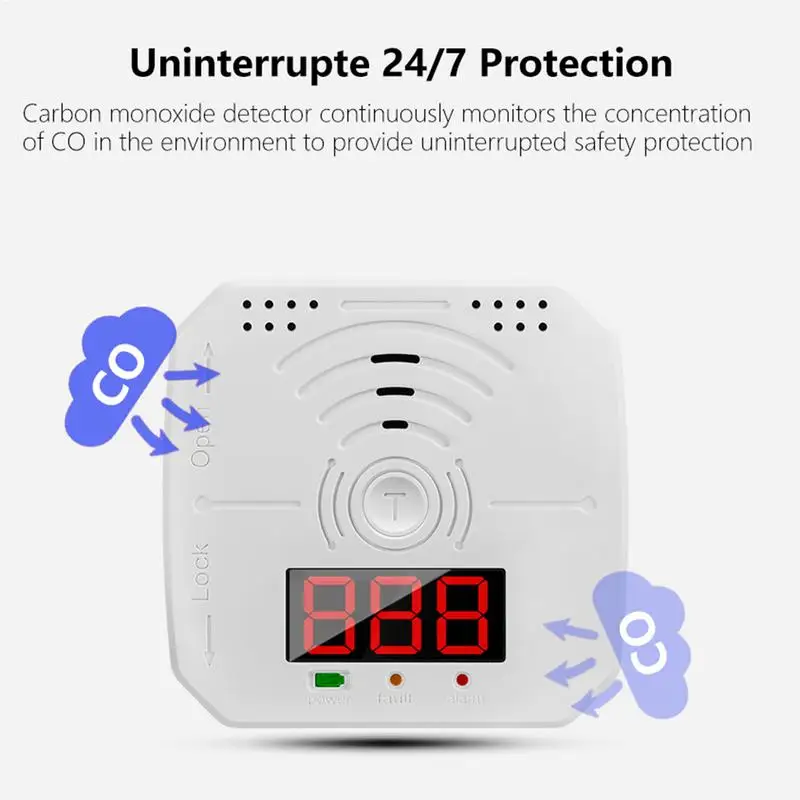Carbon Monoxide Detector Co Levels Monitor Alarm Portable Co Monitor Sound & Light Warning Alarm Battery-Operated Carbon