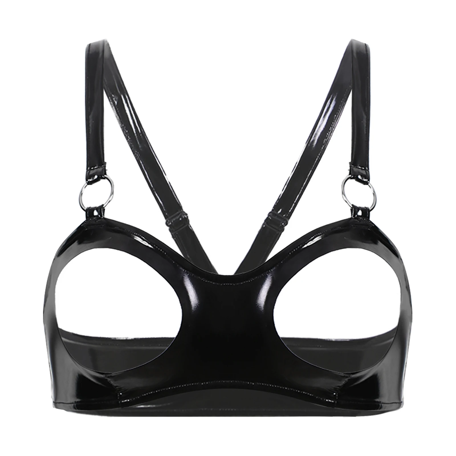 thumbnail image 1 of Sujetador de copa abierta de charol sexy para mujer, sujetador con tirantes ajustables, ropa interior sexy, anillo en O, lencería de aspecto mojado, sujetadores, 1 of 5