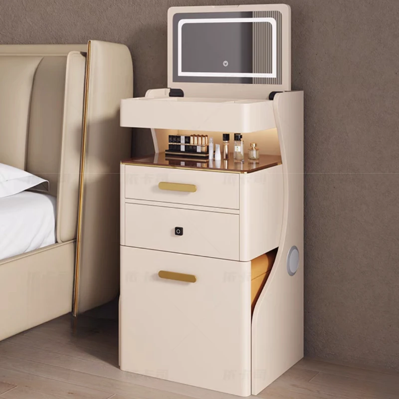 나이트 스탠드 메이크업 드레싱 테이블 라이트 미러 세면 용품, 흰색 서랍, 미적인 커피 가구, 가정용 LJ50DT 