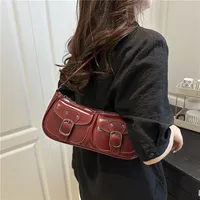 Petit sac à main en cuir PU pour femme, sacs sous les bras pour femme, sacs à main à double poche, pochette vintage, mode initiée, Y2K 4