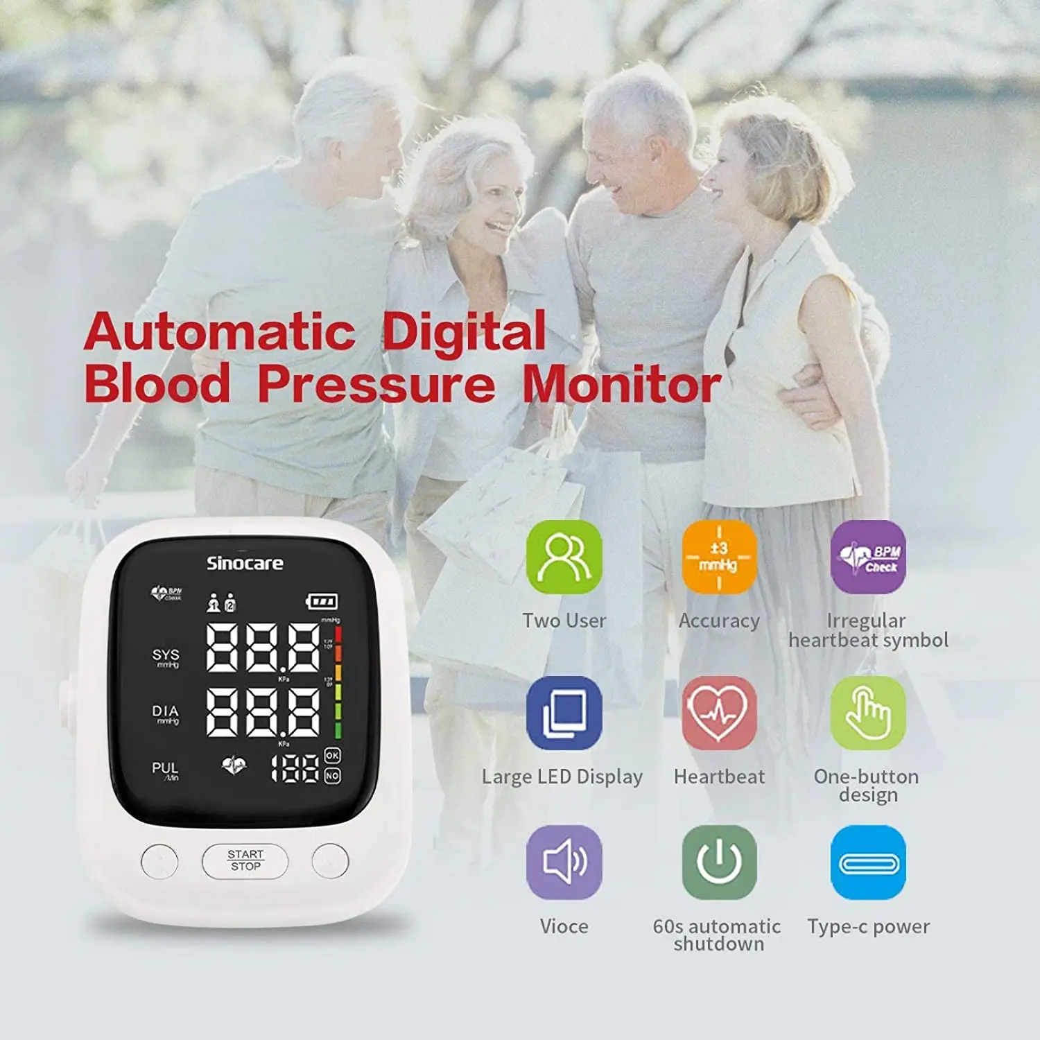 Sinocare Blood Pressure Monitor Upper Arm Automatic Digital