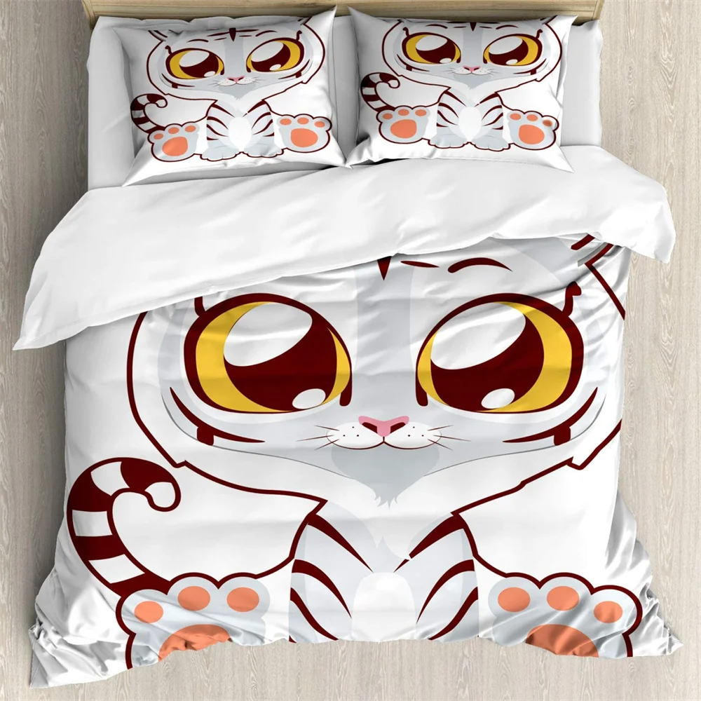 

Big eye cat 3Pcs Bedding Sets 3D Digital Printing Custom Quilt Duvet Cover Set Home Queen King Quilt Pillowcase