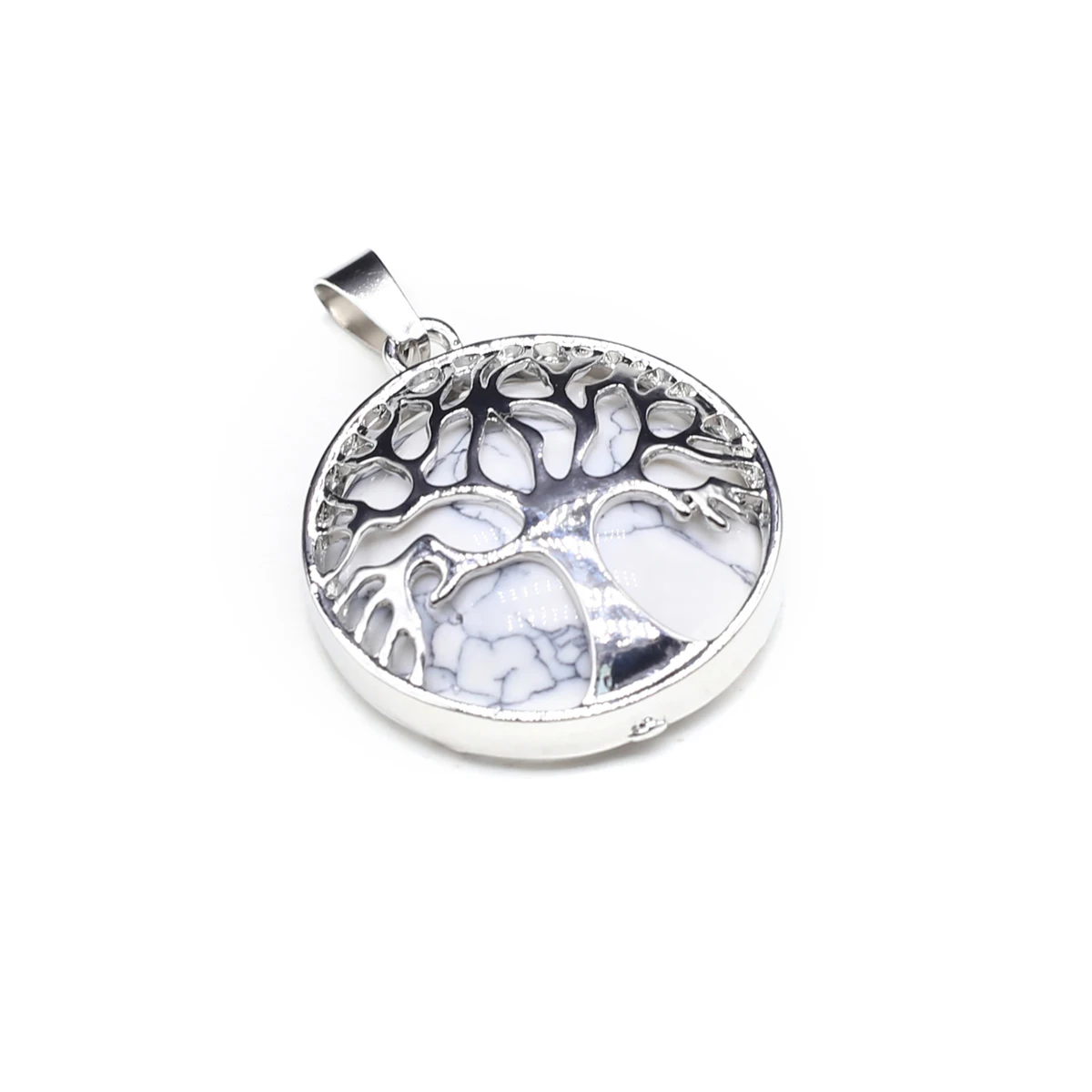 10PCS Wholesale Natural Stone Round Metal Life Tree Pendant Jewelry Making DIY Necklace Earrings Accessories Charm Gift