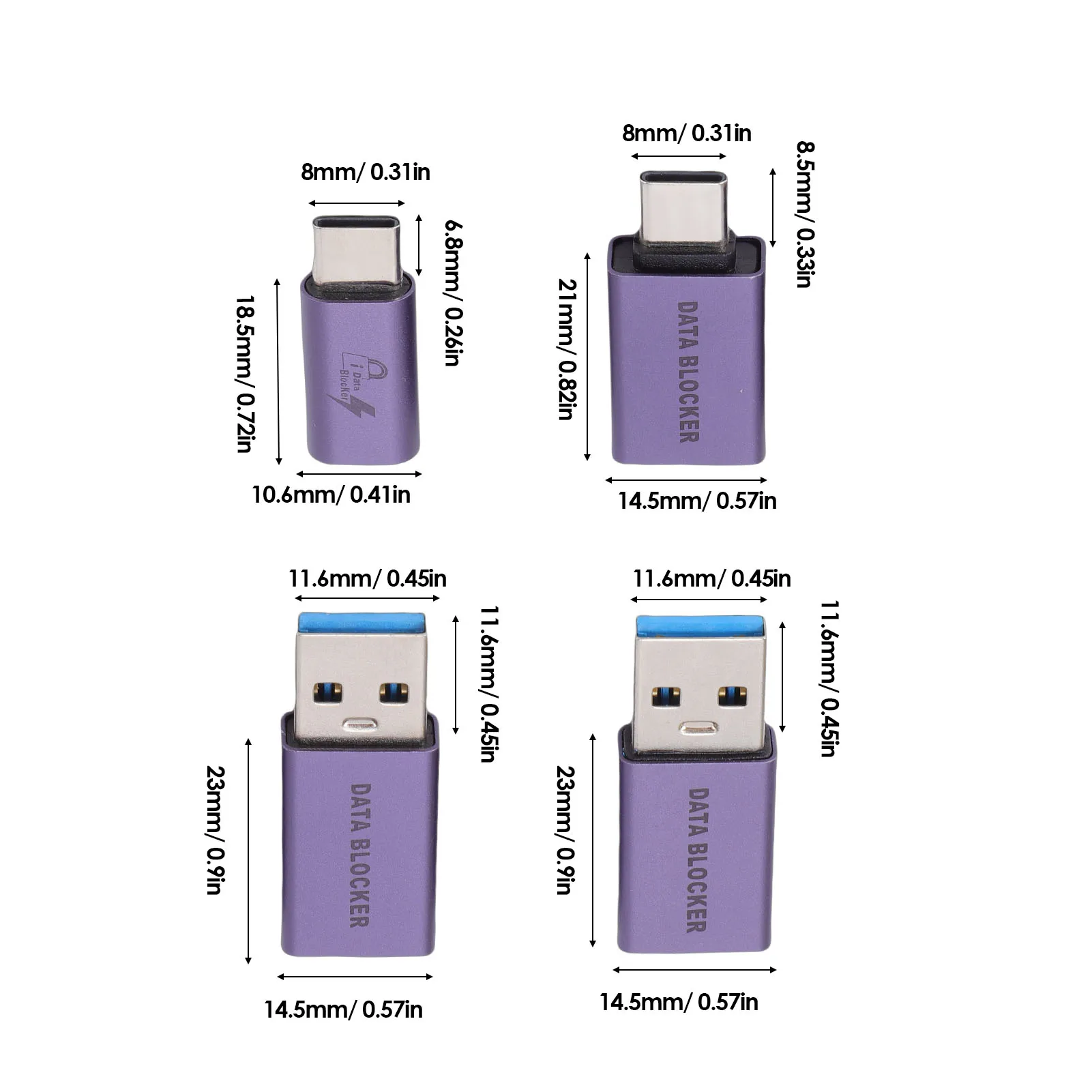 USB-A to USB-C Data Blocker - Secure Quick Charge Adapter