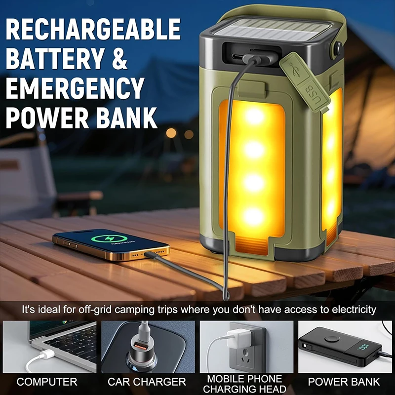 Solar Camping Light Rechargeable, Multifunctional 4-Blade Folding Lantern for Outside with 6 Lighting Modes Portable Tent Lamp image 7