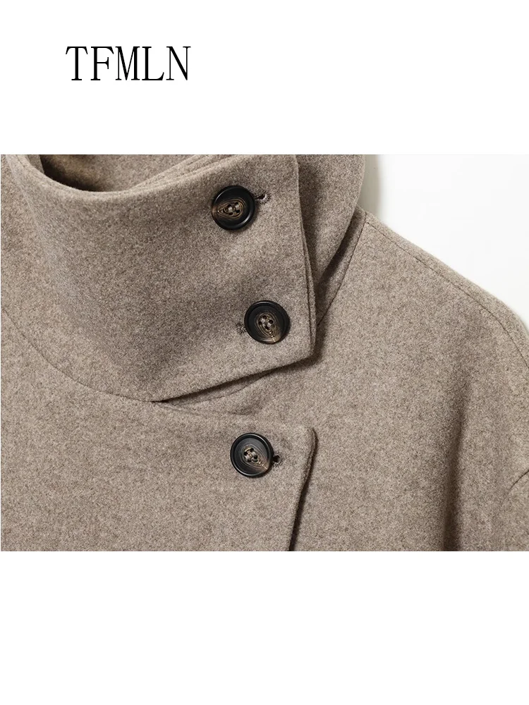 Fashion Stand Collar Causal Jackets For Women 2025 Autumn Loose Single Breasted Long Sleeve Chic Coats High Street Lady Outwear