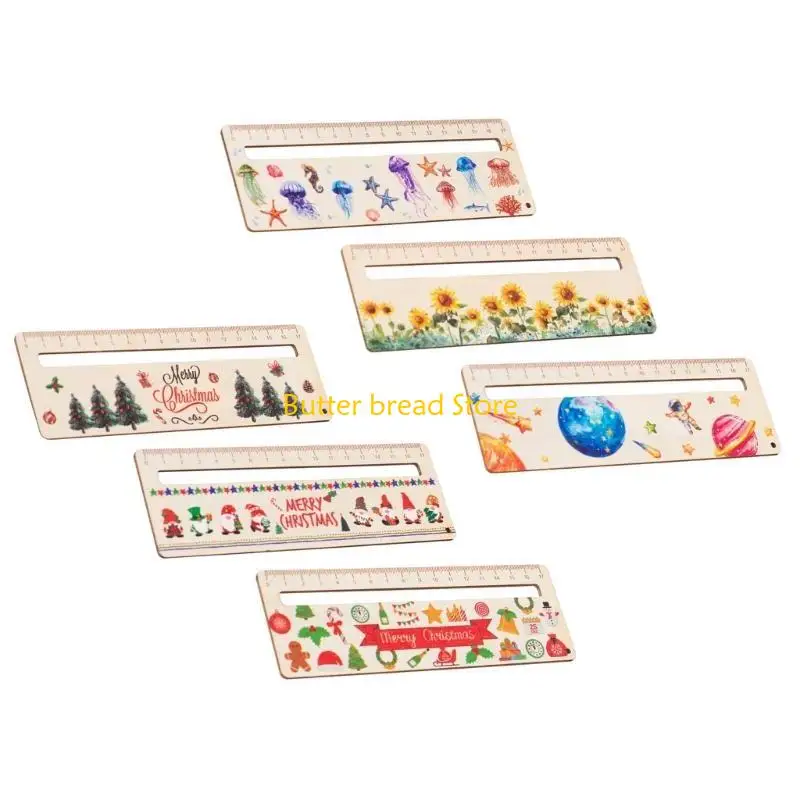 W89C 6PCS 목재 그리기 통치자, 교실 학습 보조 교사 학생 자녀 학습