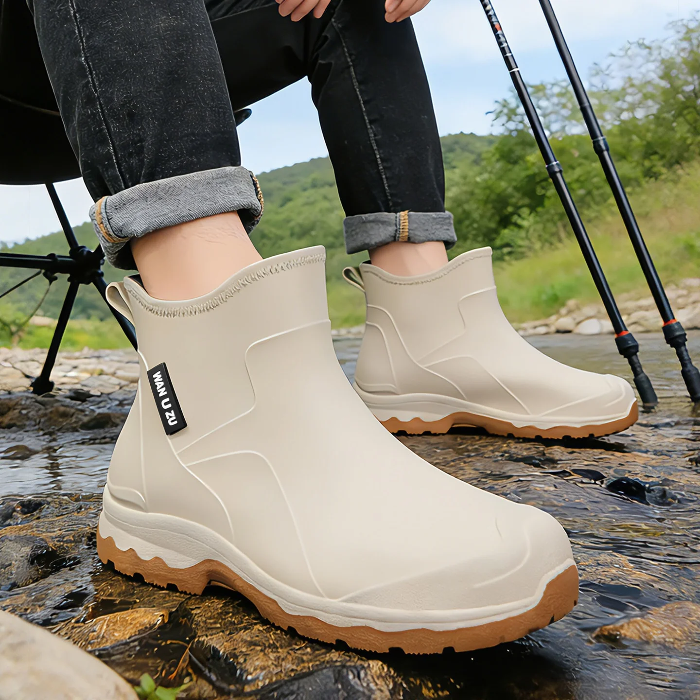 Bottes de pluie homme confortables semelle souple antidérapantes pour pêche lavage auto cuisine