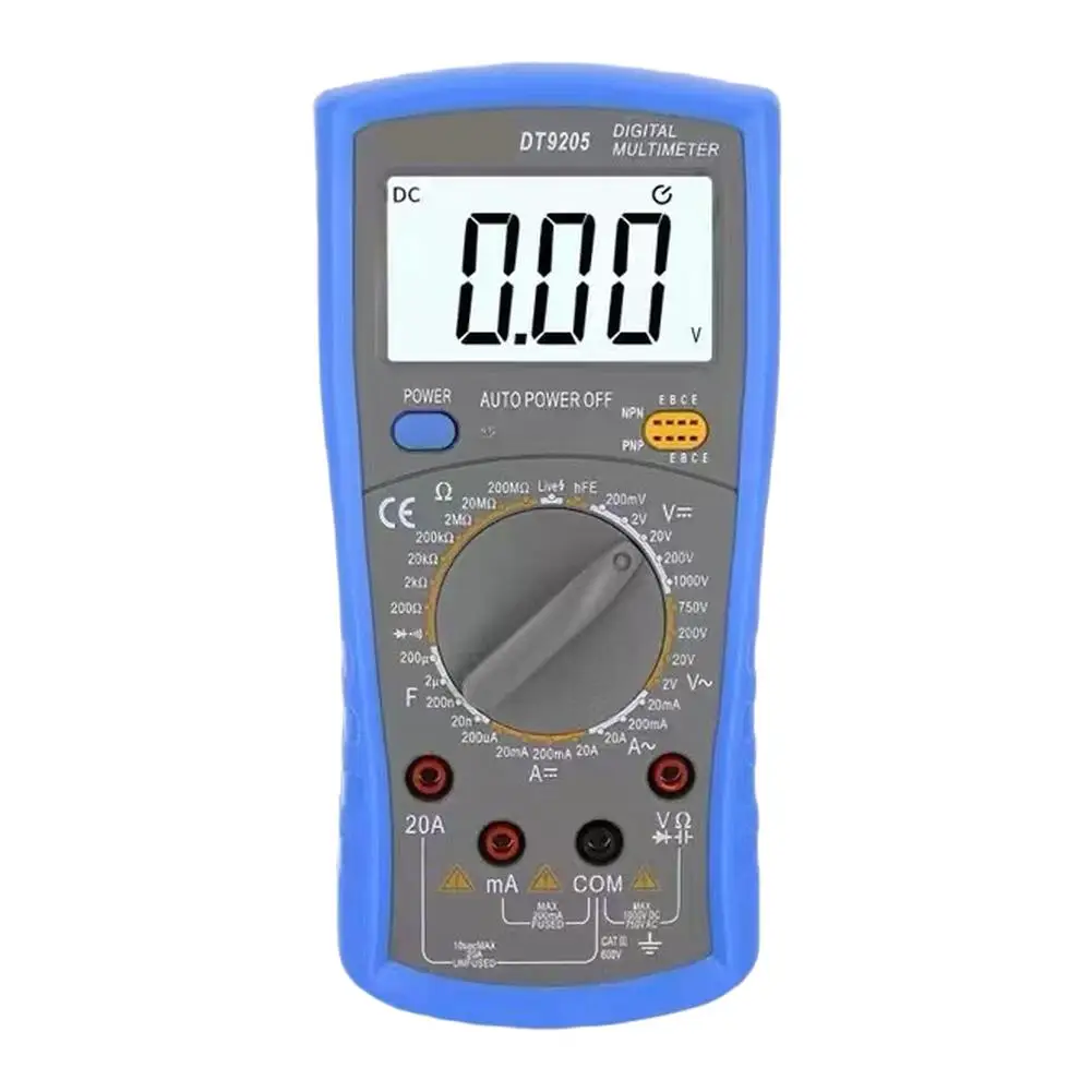 자동 범위 조정 기능이 있는 DT9205 디지털 멀티미터, 1999 카운트 LCD 디스플레이, 전압, 전류, 저항, 정전용량, 온도 측정 기능 포함