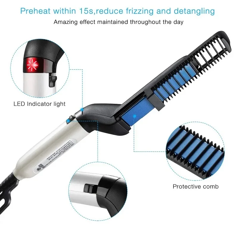 Multifunctional Quick Hair Beard Straightener Men's Hair Straightening Flat Iron Heated Comb Electric Men Beard Styler