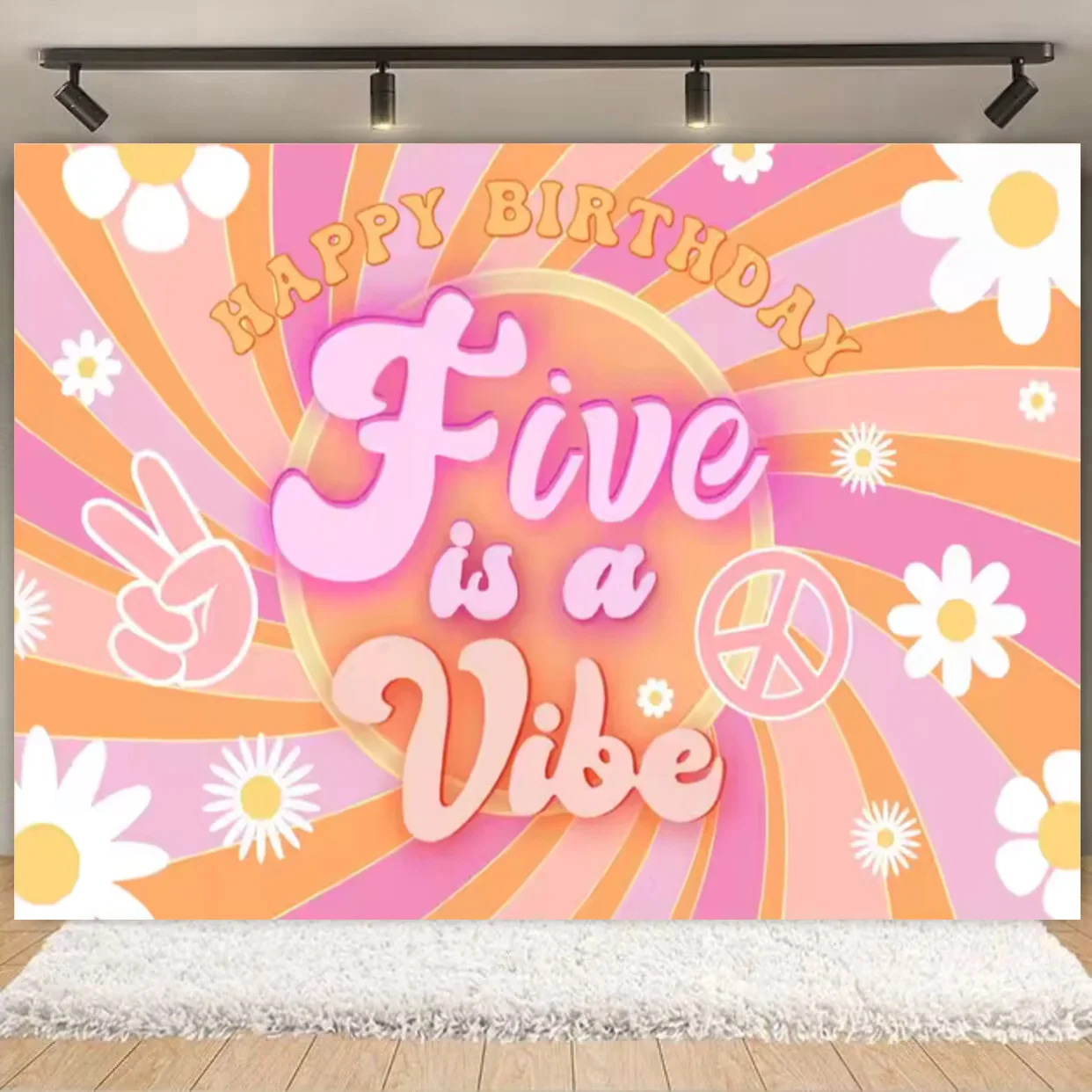 Retro Cartoon Hippie Bus Thema Alles Gute zum Geburtstag Bohemian Daisy Hintergrund Tuch Party Dekoration Hintergrund Requisiten Kind Geschenke – Detail 13