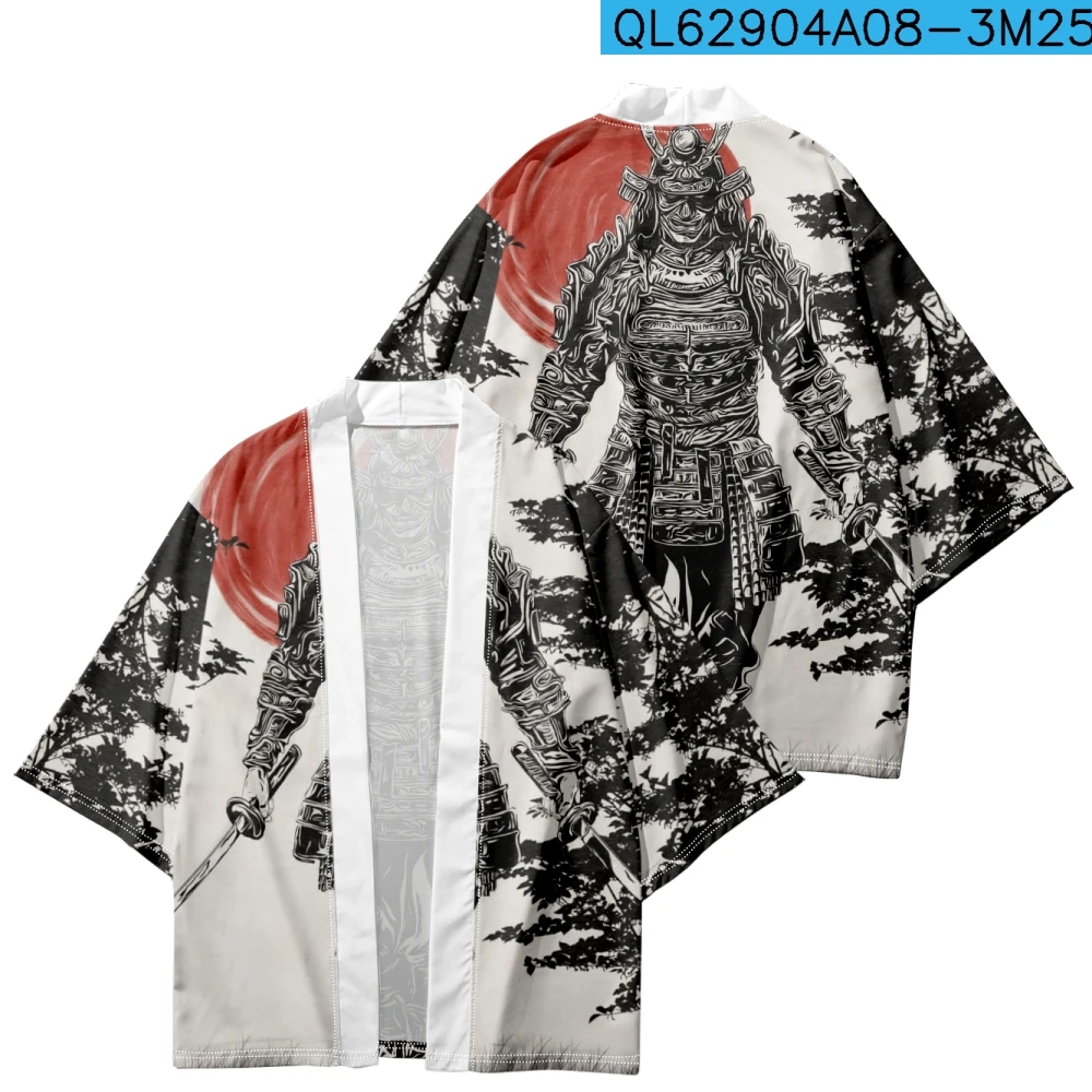 

Fashion Warrior Print White Kimono Men Women Harajuku Japanese Cardigan Traditional Cosplay Haori Summer Beach Clothes Yukata