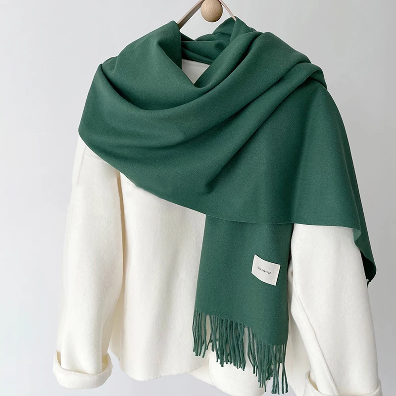 Luna&Dolphin Women Winter Solid Color Scarf Imitation Cashmere Soft Brown White Warm Knitted Woolen Ins Neck Pashmina Big Shawl 6