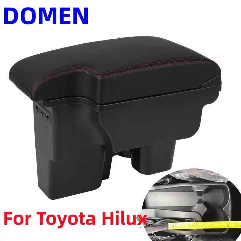 Armrest Box For Toyota Hilux Double Layer with 3usb Interface Comfort Storage Black Leather Car Styling with usb interface
