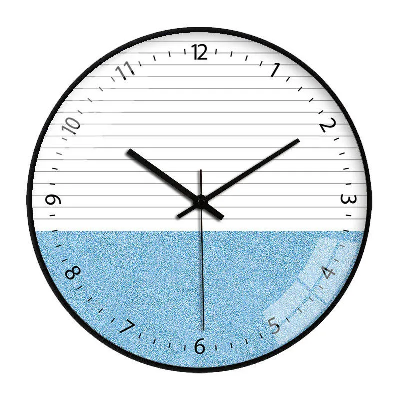 Wood Grain Simple Black Punch-free Wall Clock Golden Mute Cartoon Glass Clock Color:130H;Sheet Size:14 inch (35cm)