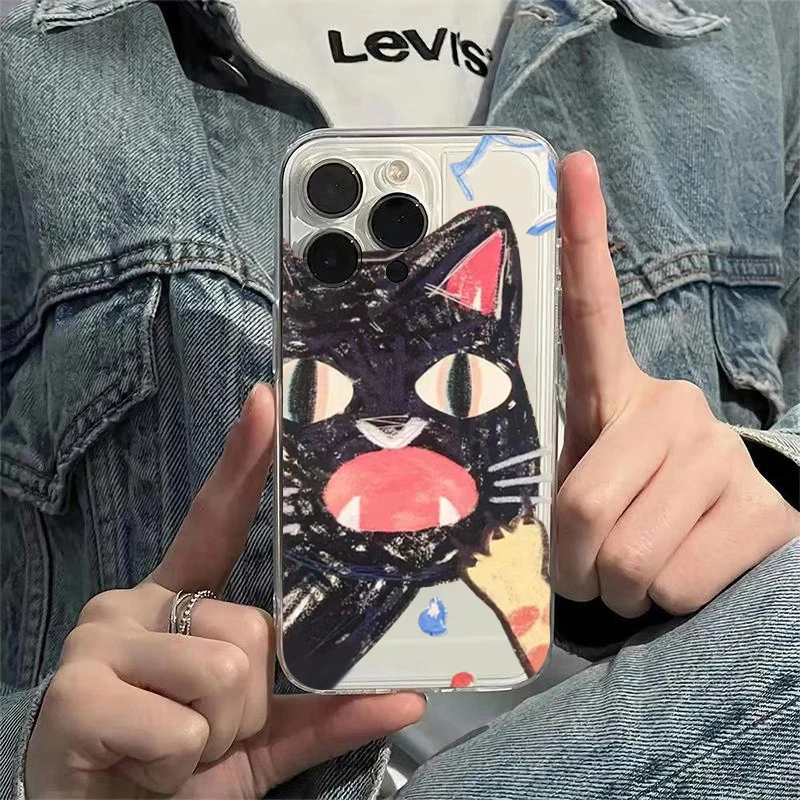 Doodle Angry Cat Clear Phone Case