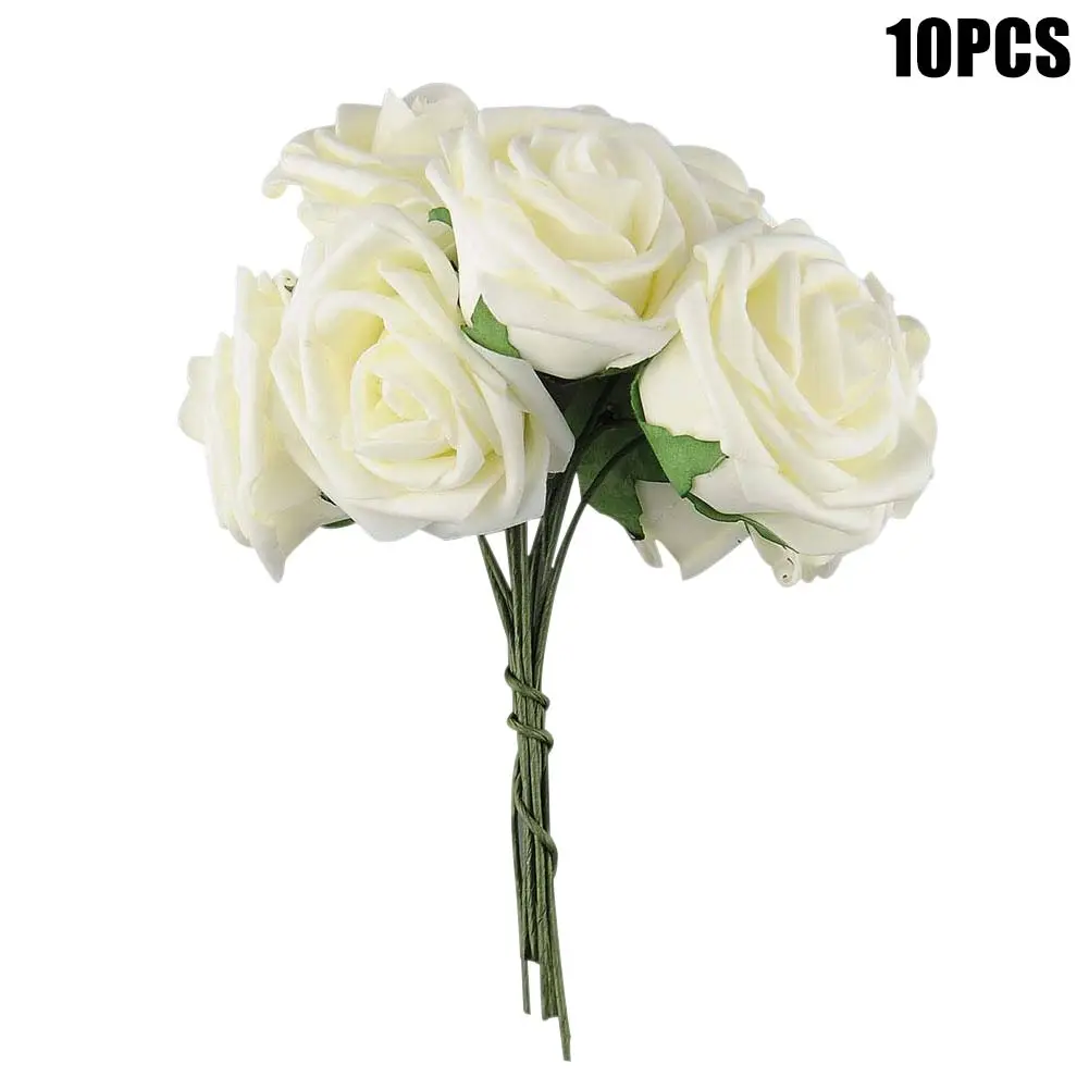 10Pcs Artificial PE Foam Rose Flowers Bridal Bouquets Beautiful Craft White Fake Flower For Wedding Table Home Party Decoration