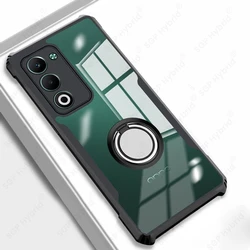 Acrylic Transparent Shockproof Back Cover with Magnetic Holder Ring - Oppo A5 Pro 5G (Black - 01)