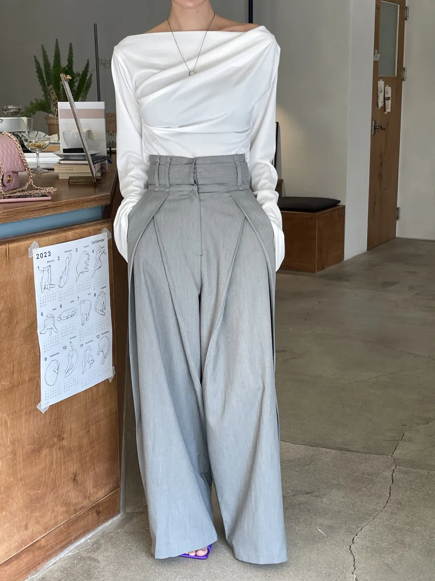 Women's Solid Color High Waist Wide Leg Trousers Pleats Oversized Balloon Silhouette Stylish Avant Garde Casual & Office Pants