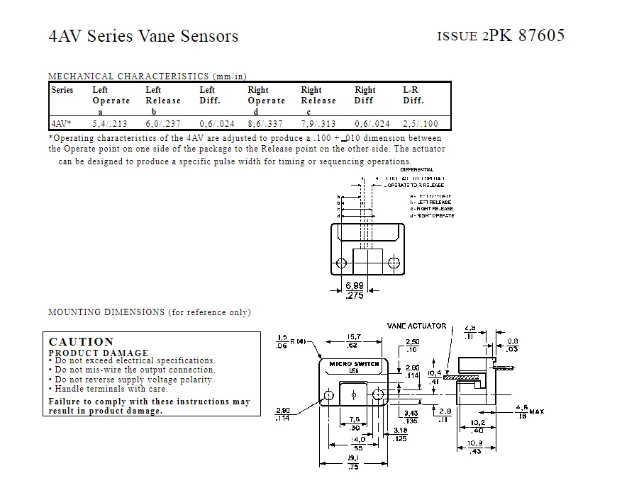 Spring Vane Sensor 4AV Series Vane Sensor Honeywell 4AV19F Hall-Effect Vane Sensor ...