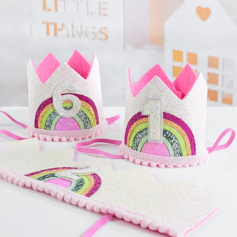 

Felt Rainbow Crown Hat for Baby Shower Birthday Party Supplies 1-6 Number Felt Hat Birthday Crown Hat Theme Party Supplies