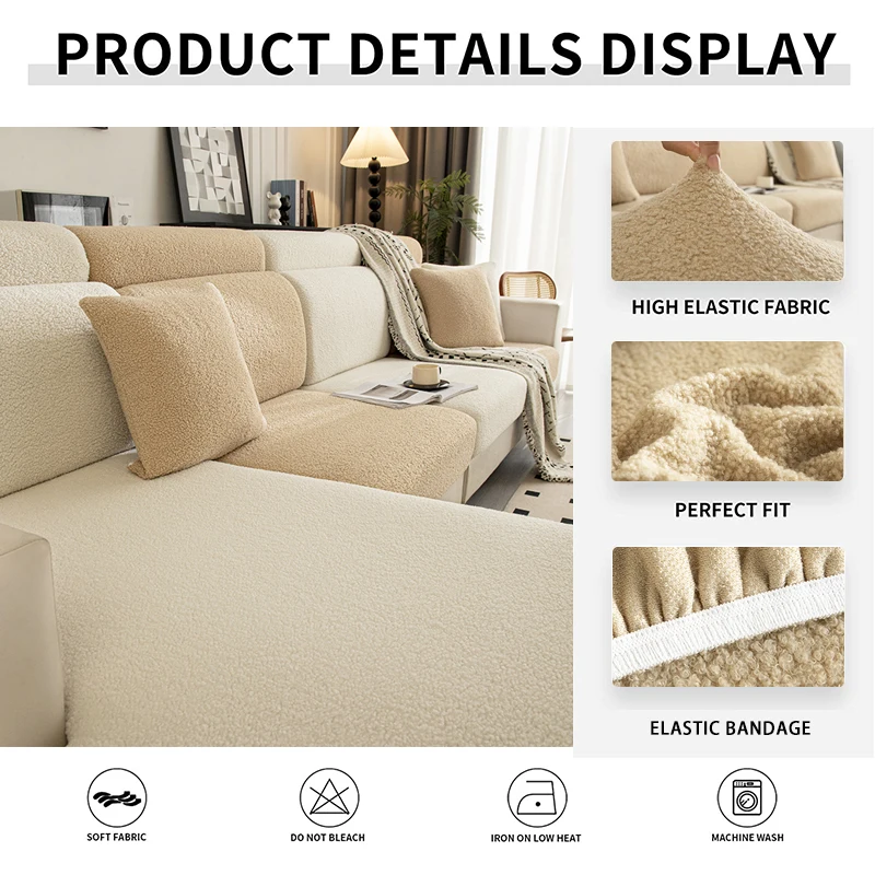 Thick Plush Sofa Seat Cushion Cover, Couch Cushion Covers Universal Sofa Cover Washable Stretch Slipcovers for Sectional Sofa 5