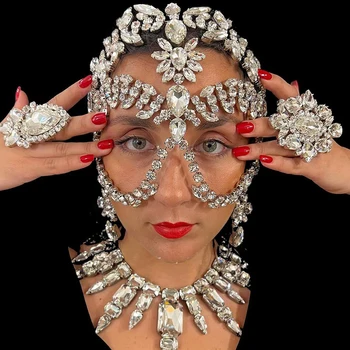 Stonefans Exaggerate Rhinestone Mask Masquerade for Women Halloween Sexys Crystal Face Chain Accessories Festival Jewelry Gift