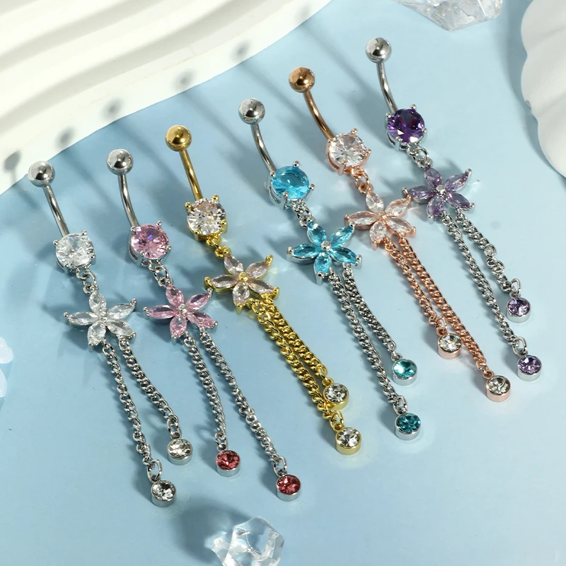 Stainless Steel long Dangling belly rings for women 14G body navel Piercing Jewelry Belly Button Piercings 50pcs
