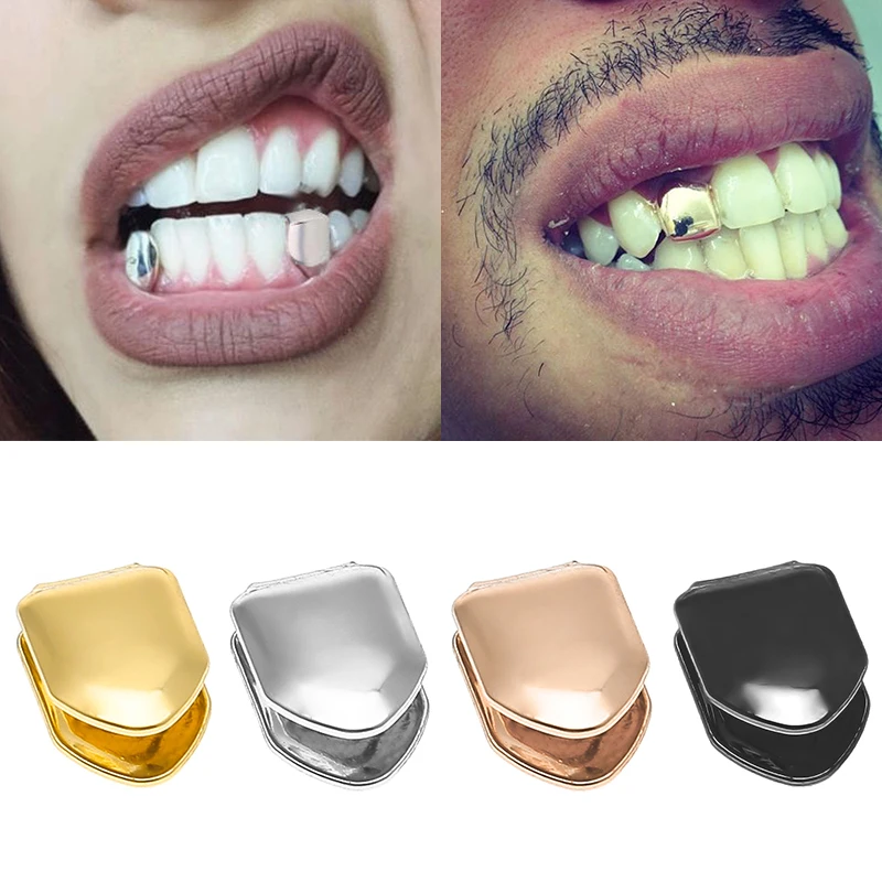 Trendy Hip Hop Gold Plated Small Single Tooth Cap Grillz Top Bottom False Teeth Stylish Fashion Jewelry Accessory 2