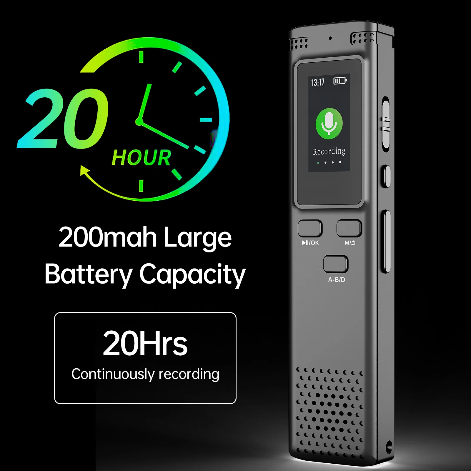 64GB/16GB/8GB Digital Voice Recorder Voice Activated Audio Recording Noise Reduction with MP3 Music Player 288hrs Recording File