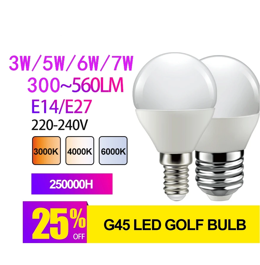 가정 장식 사무실 용 led 전구 G45 1 개 3W 5w 6W 7W E14 E27 AC220V, 아주 밝고 방한복 한 흰색, 2 개 구매시 1 개 무료 증정