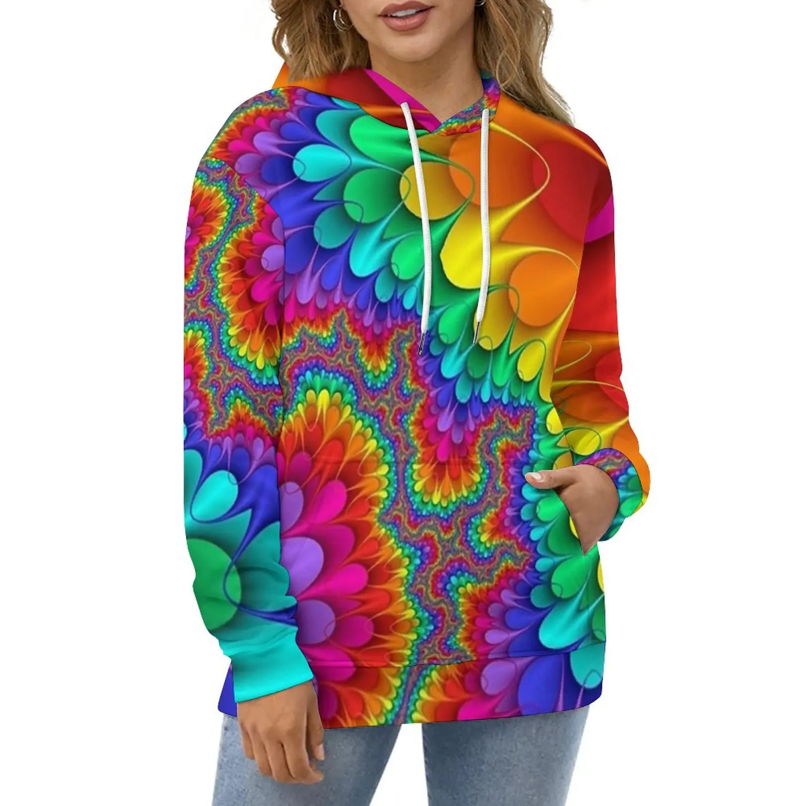 

Rainbow Splash Hoodies Spring Psychedelic Print Harajuku Oversize Pullover Hoodie Long Sleeve Trendy Casual Hooded Sweatshirts